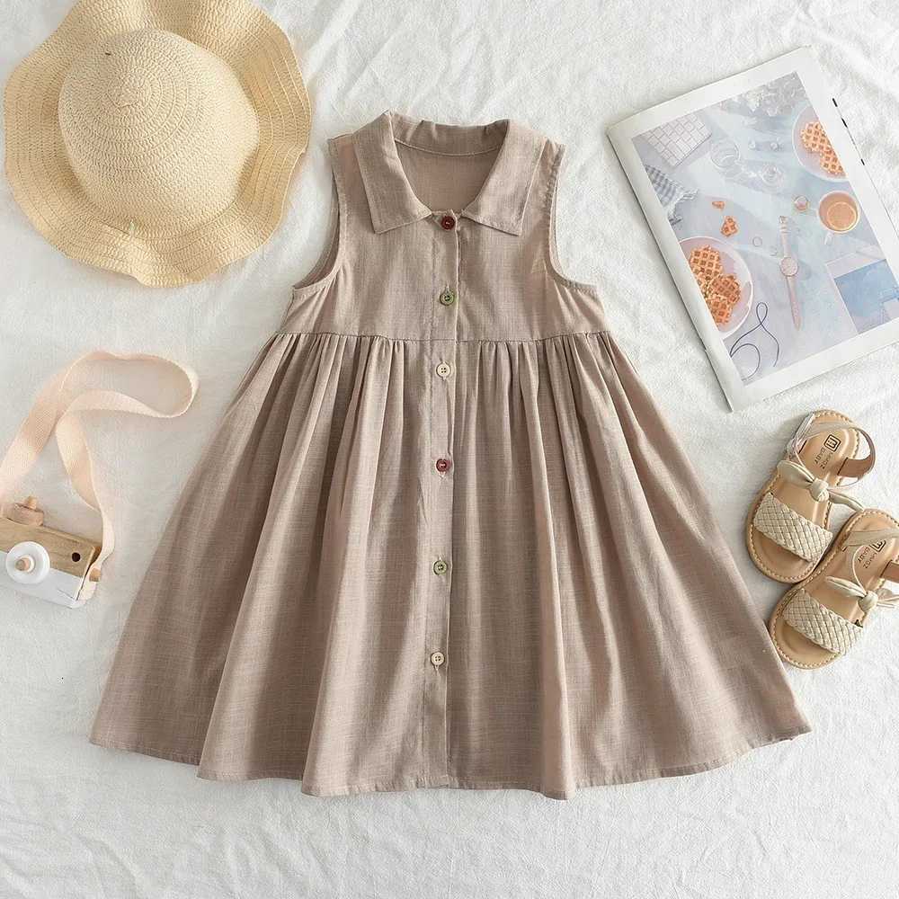 Summer New Solid Baby Girl Dress Cotton Button Kids Dresses Summer Princess Party Dress Toddler Girls Sundress Kids ClothesT260313-image-1097421839
