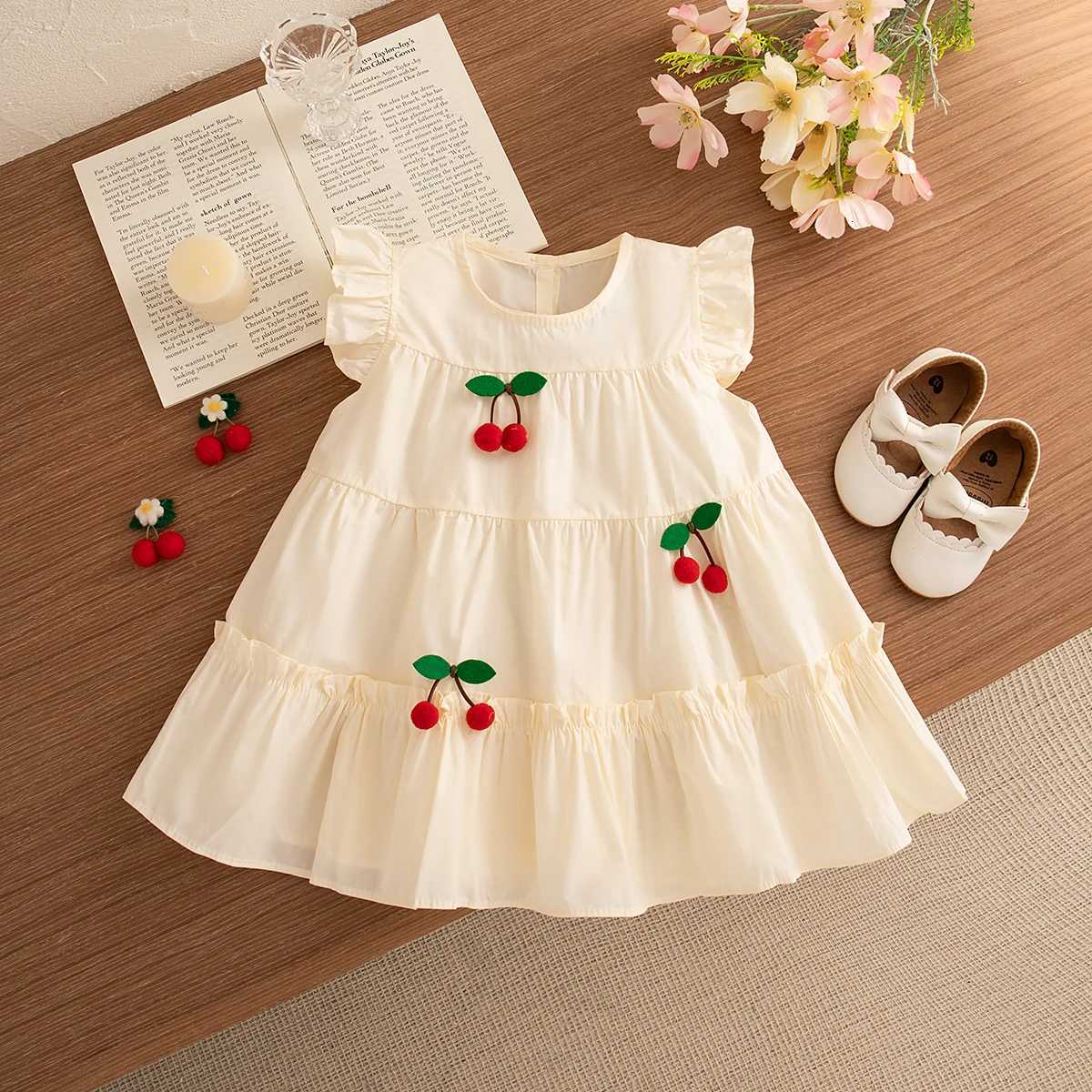 Robe d'été pour bébé fille, couleur unie, rouge cerise, adaptée aux vêtements doux sans manches pour nourrissons âgés de 1 à 5 ans, nouvelle coll