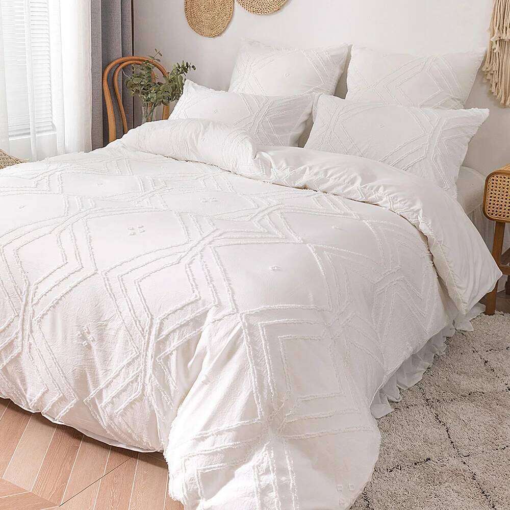 WOSTAR Summer white pinch pleat duvet 220x240cm double bed quilt bedding set queen king size comforter cover H260312-image-1097374215