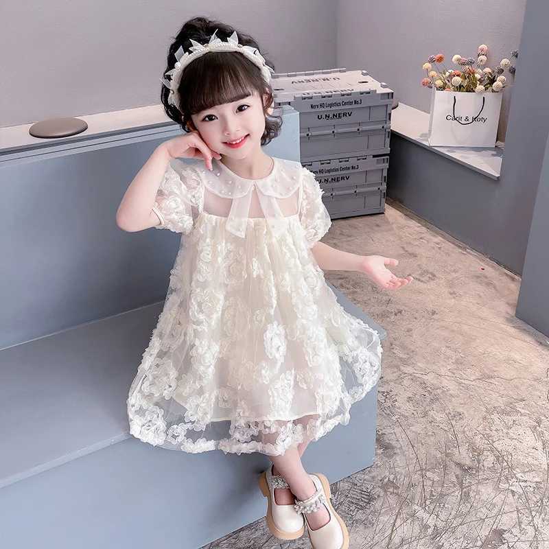 Baby Girls 3D Flowers Dress Summer Kids Beaded Collar Princess Dress Fashion Birthday Party Gown Vestidos Children Clothes 2-8 YT260313-image-1097415996