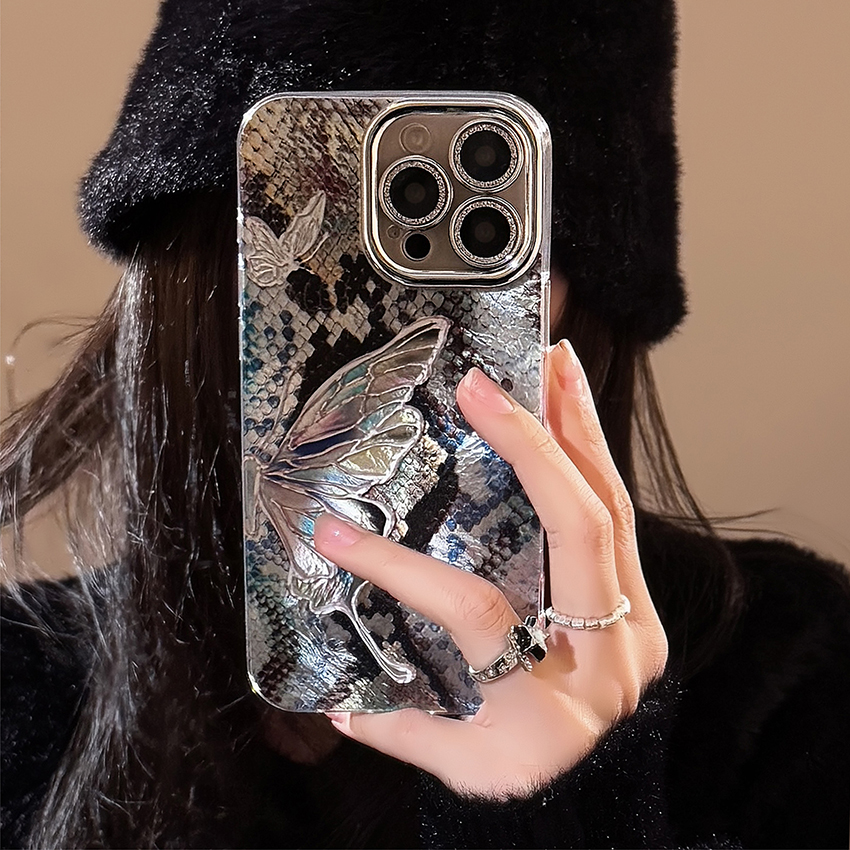 Python Print Phone Case For Iphone 17 16 15 14 13 Pro 12 11 Max Plus 16Pro Electroplated Butterfly 17Promax Phone Case 16Promax Luxury 15Pro Cove