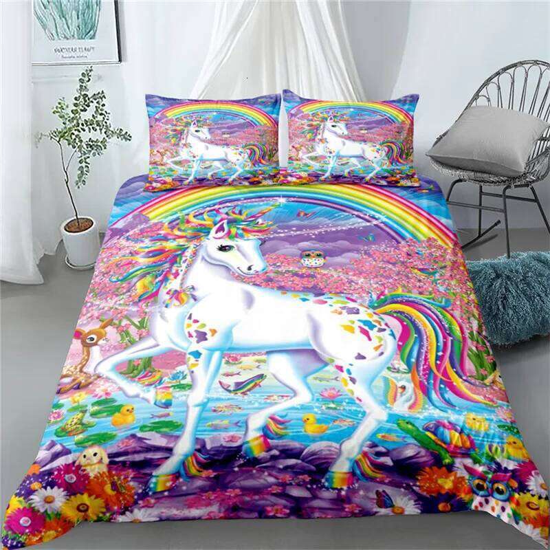 Popular Unicorn Duvet Cover Single Twin Double Queen Super King Size Bed Linen Set H260312-image-1097372746