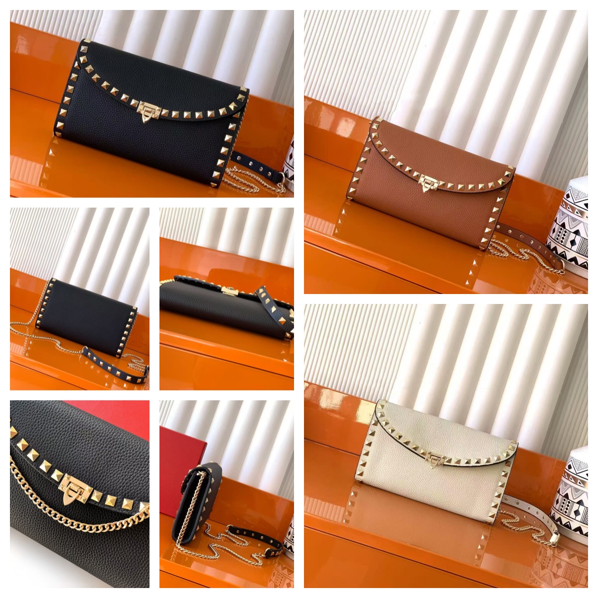rock gara stud rivet designer women shoulder bag Rivet trimming Square metal buckle luxury Flip up messenger bag chain fashion clutch bag crossbody