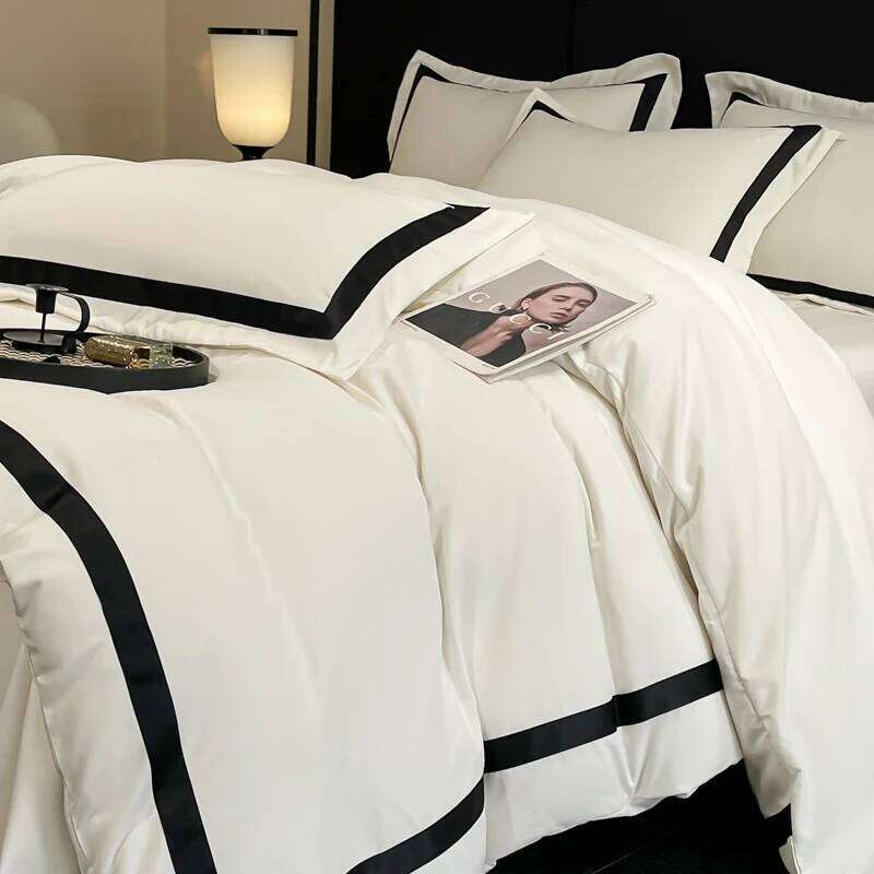 Y1 Home2025 Hotel Bedding Sets Thick Brushed Bed Sheets White Duvet Cover Set Pillowcase Four Piece Fully Enclosed for Ho H260312-image-1097373848