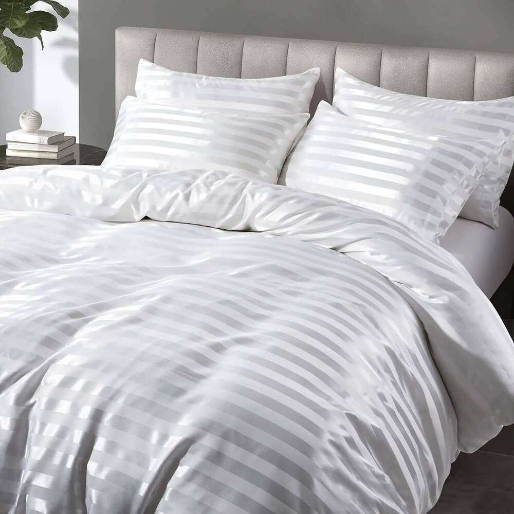 2/3 Piece Duvet Twin Full Queen King Bedding Set Microfiber White Satin Pin Striped Textured Comforter Cover H260312-image-1097370498