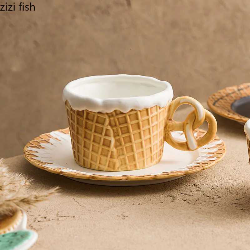 Cookie Handle Ceramic Mug Cookie Plate Creative Breakfast Cup Coffee Cup Milk Cup Beverage Cups Household Water Cups Teacup C260313-image-1097497654