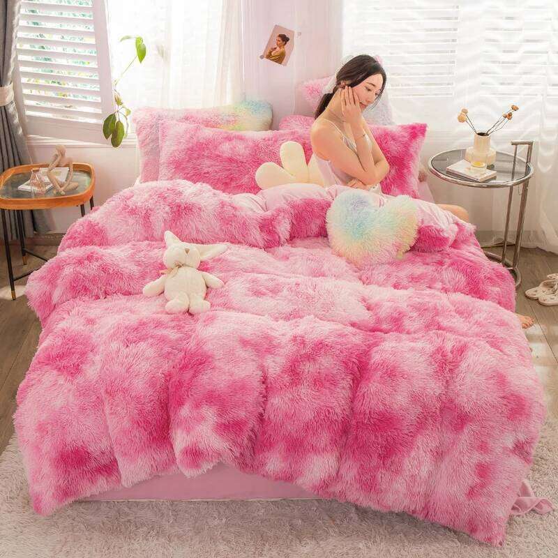 Thickened mink four-piece set winter Warm plush duvet cover flat sheet pillowcases Colorful crystal velvet 4PCS sets queen king H260312-image-1097373219