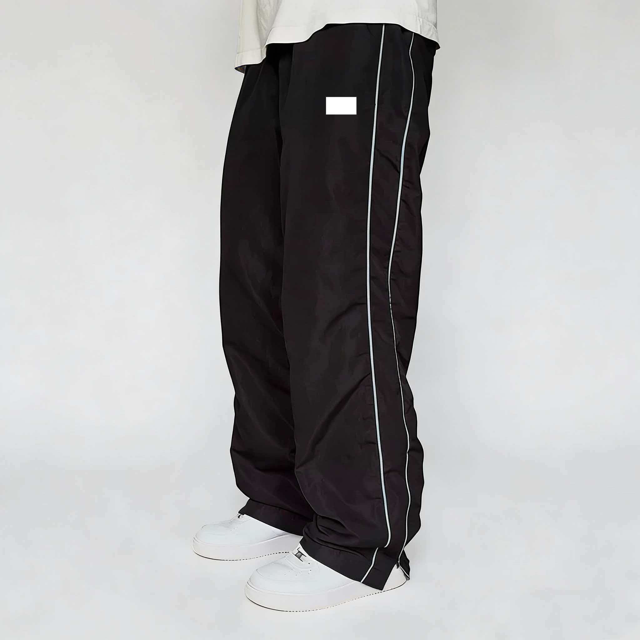 RARE 2000s Baggy Trackpants Black baggy polo jogger Loose waist zipper loose solid color sports pants Fashion Mens Designer Pants Men Women Solid Co