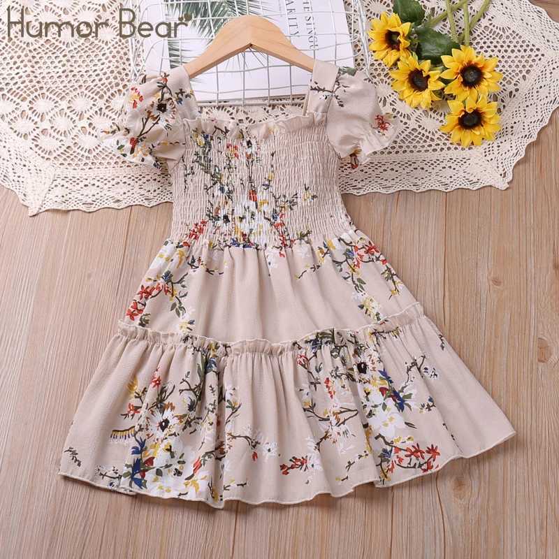 Humor Bear Girls Dress Summer Puff-Sleeve Flower Printed Princess Dress Sweet Toddler Clothes For 2-6YT260313-image-1097418405