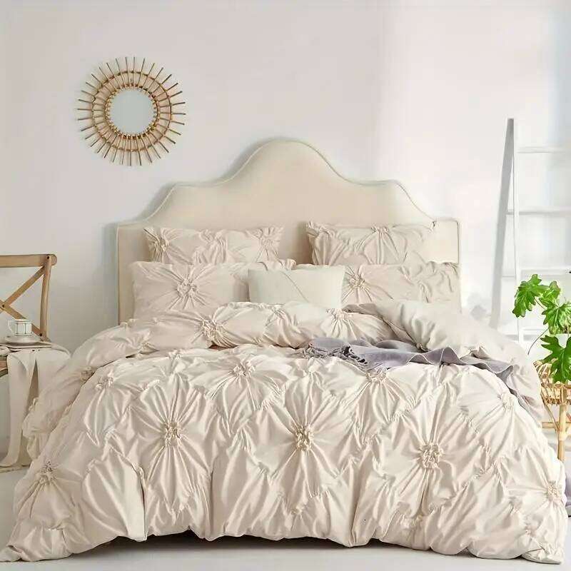 3 pièces bohème rhomboïde Plaid stéréoscopique fleur couleur unie couette ensemble 1 housse de couette + 2 taie d'oreiller sans noyau d'oreiller