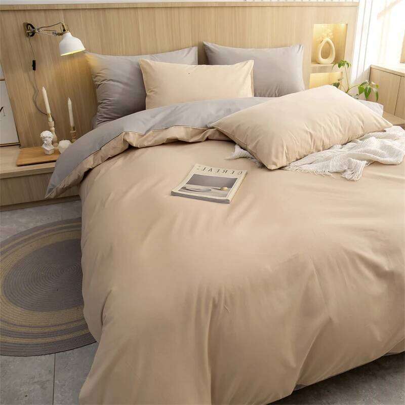 Parure de lit simple et unie 100 % coton, 3 pièces, 1 housse de couette avec fermeture éclair, taies d'oreiller, entretien facile, tailles de lit