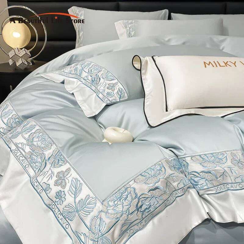 Egyptian Cotton Bedding Rose Butterfly Embroidery Duvet Sheet Pillowcases Bed Comforter Cover Set 4Pcs H260312-image-1097371400