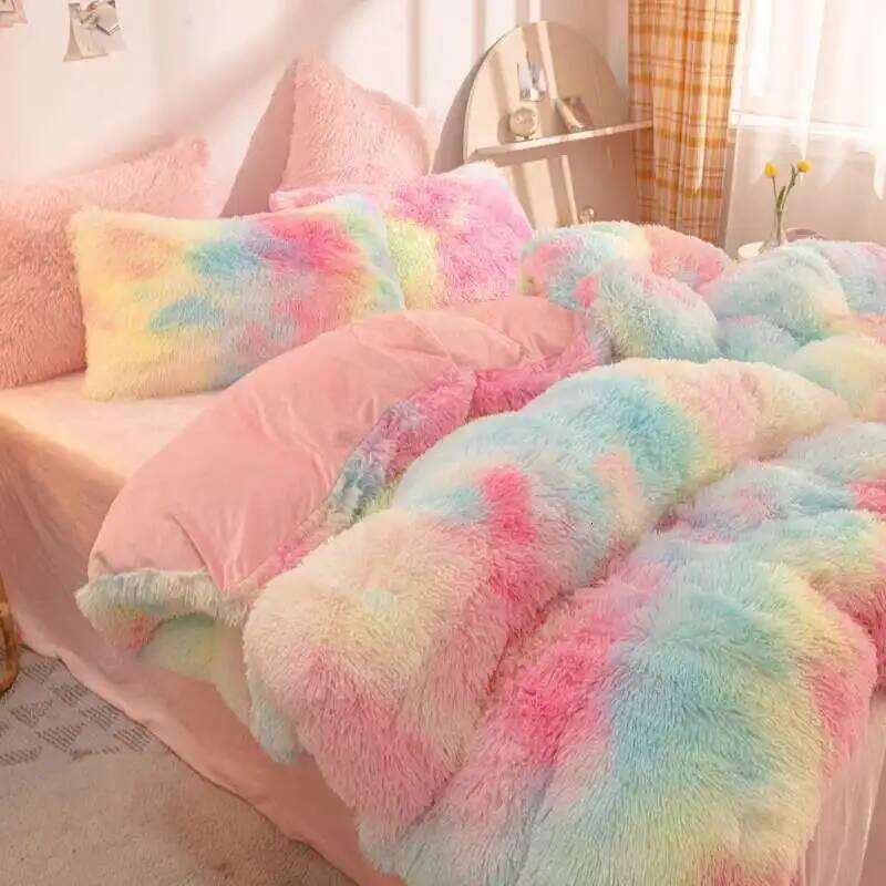 Fourrure de vison quatre pièces hiver housse de couette taie d'oreiller drap de lit en cristal lait en peluche ensemble housse de couette en gros