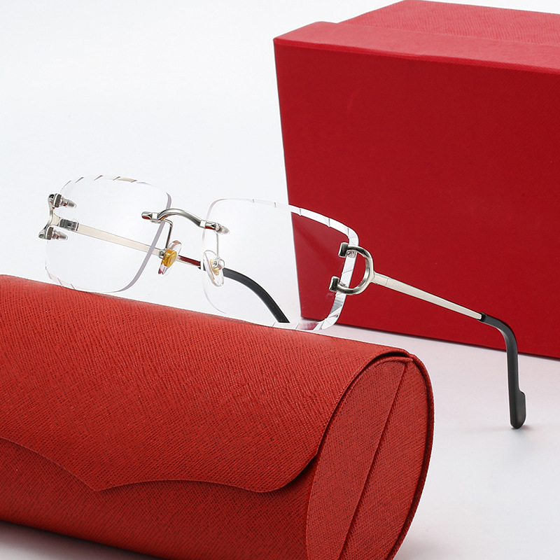 Luxury Rimless Square Designer Sunglasses & Glasses for Women Men - Metal Frame C-Logo Accents Multi-Color Lens UV400 Protection Retro Fashion Ey-image-916485089