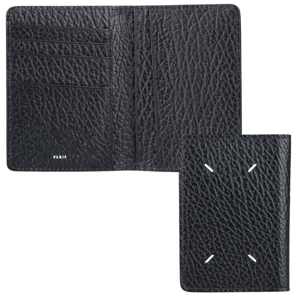 luxury mm6 wallet Classic Four-Stitch Label Black Card Holder Multi-Card Slot Folded Bifold Genuine Leather Men's and Women's Portable Wal
