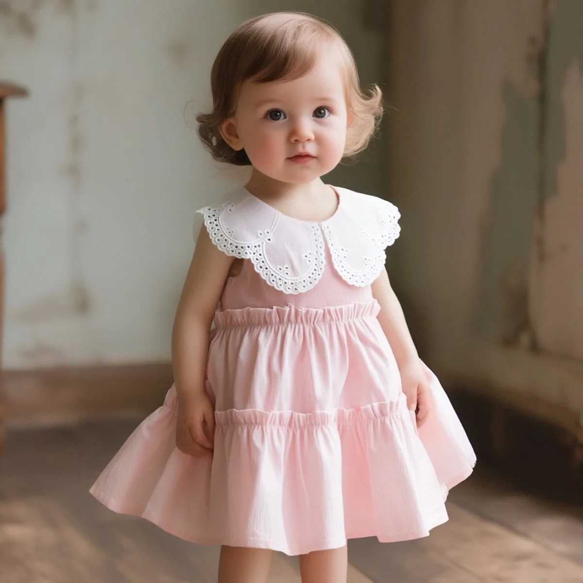 Baby Girl Clothing Summer New Sleeveless Solid Color Baby Dresses Sweet Ruffle Collar CasualDressesForGirlsT260313-image-1097425270