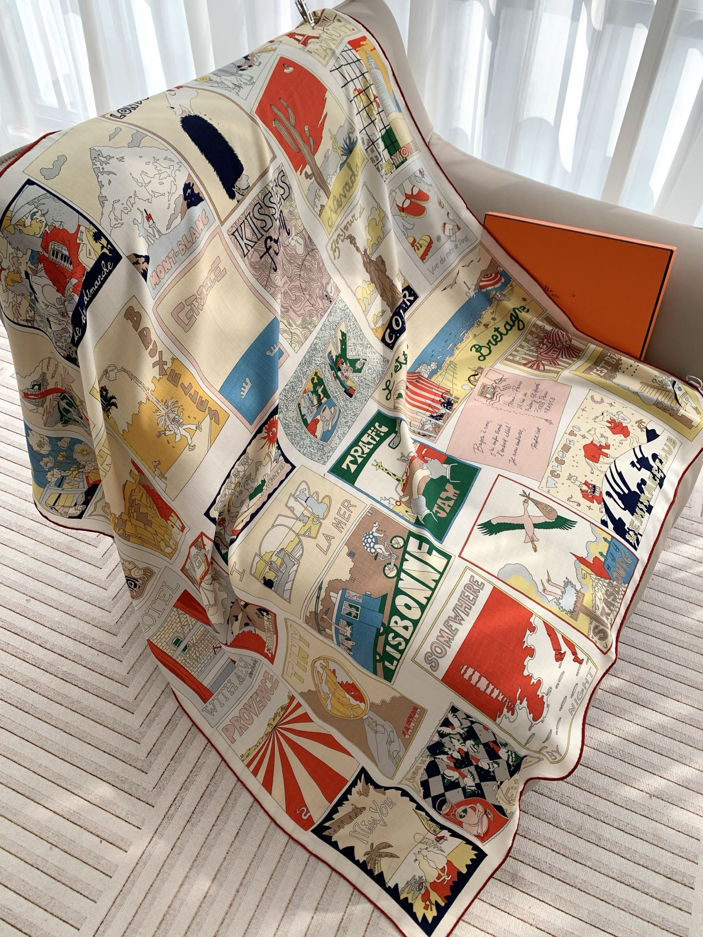 26ss 140*140cm H designer silk cashmere scarf, Enjoy the pattern of heaven and earth large square shawl scarf, double-sided hand-rolled edge beach v