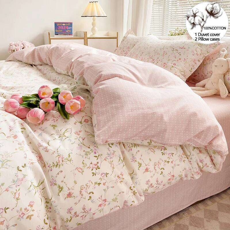 Pastel Fresh Floral Super Soft 100% Cotton Bedding Set 3Pcs-1 Duvet 2 Pillowcases,Skin-friendly Comfortable,Quilt Cover H260311 H260312-image-1097374380