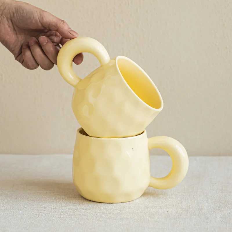 Cream Colored Ceramic Mug with Thick Handle Minimst Pure Color for Office Home Breakfast Use Modern Gift Idea C260313-image-1097497807