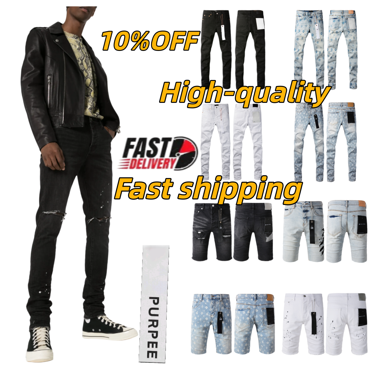 Designer purples shorts For Mens jeans letters Designer Pants Denim Trousers Mens purples jeans High Quality Straight Retro Ripped Biker Motorcycle