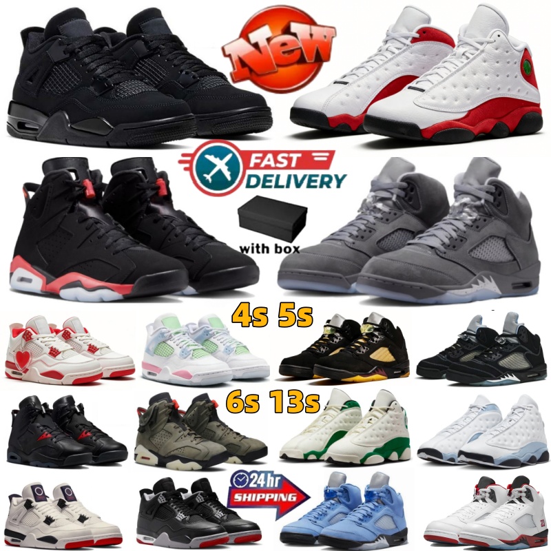 Avec boîte 4s 5s 6s 13s Chaussures de basket-ball Black Cat UNC Wolf Grey Saint Valentin Chicago Oreo Infrare Noir Métallisé Argent Blanc Ciment