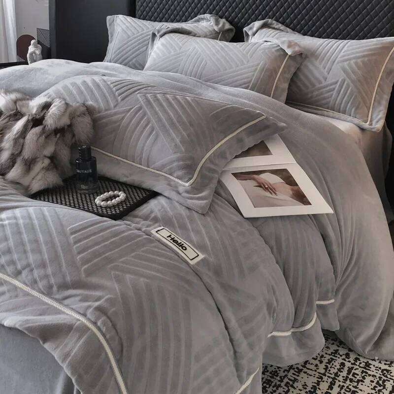 Light winter thickened rabbit four-piece set, high-grade milk fleece warm bedding simple kit series H260312-image-1097373667