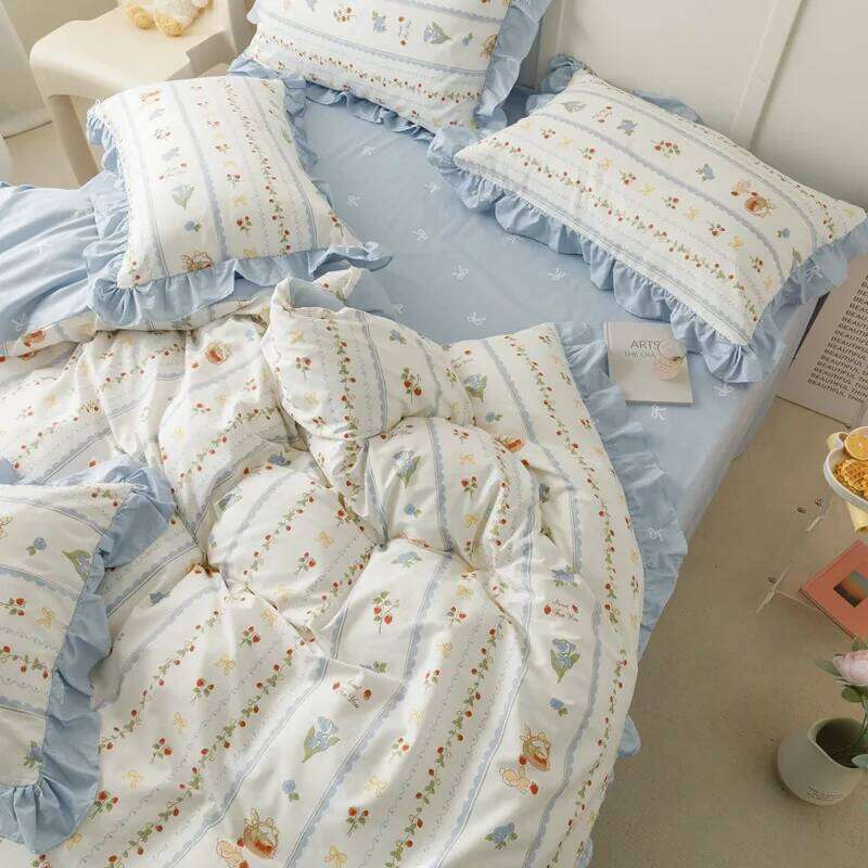 Four Season Universal Cotton Lace Bedding 4 Piece Princess Style Quilt Cover+Sheet+Pillow Cover Soft Breathable Double Bed Sheet H260312-image-1097373928