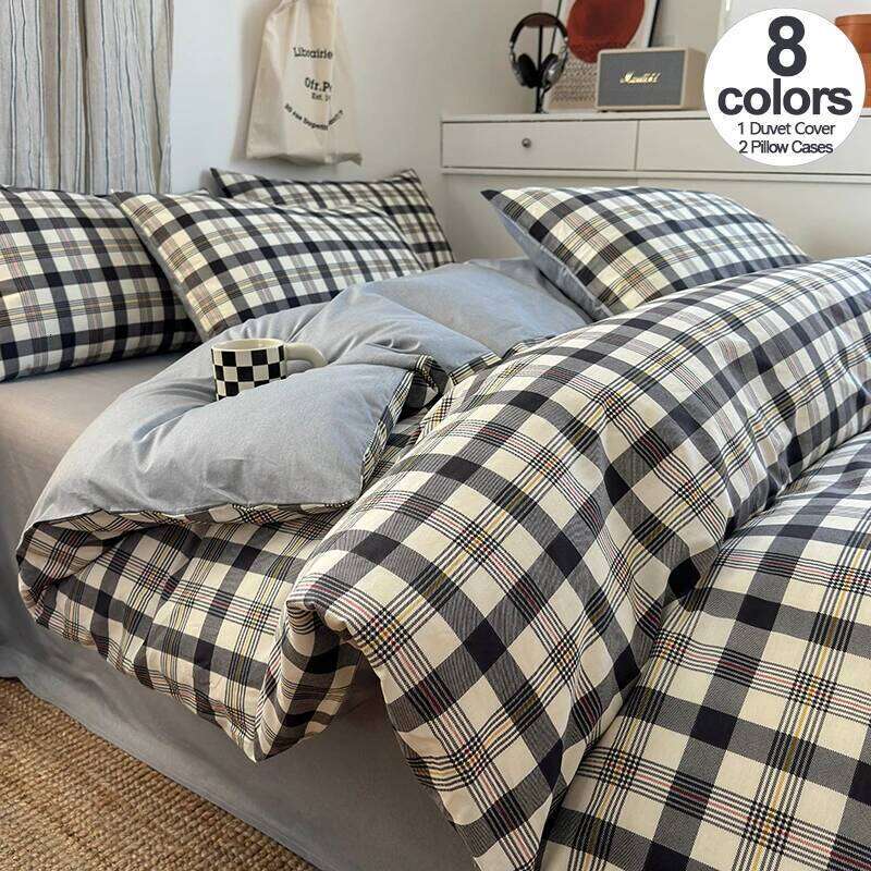 100% Cotton Plaid Style Duvet Cover Set with 2 Pillowcases - Soft & Breathable Bedding Set, Hypoallergenic, Easy Care H260312-image-1097372553