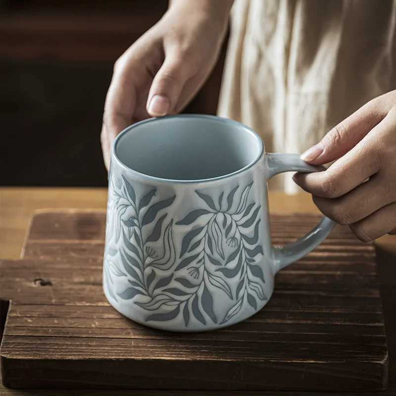 Retro Ceramic Cup Hand-painted Magnolia Coffee Hand Brewed Cup Latte Drinking Water Home Ru Kiln ical Style C260313-image-1097497434