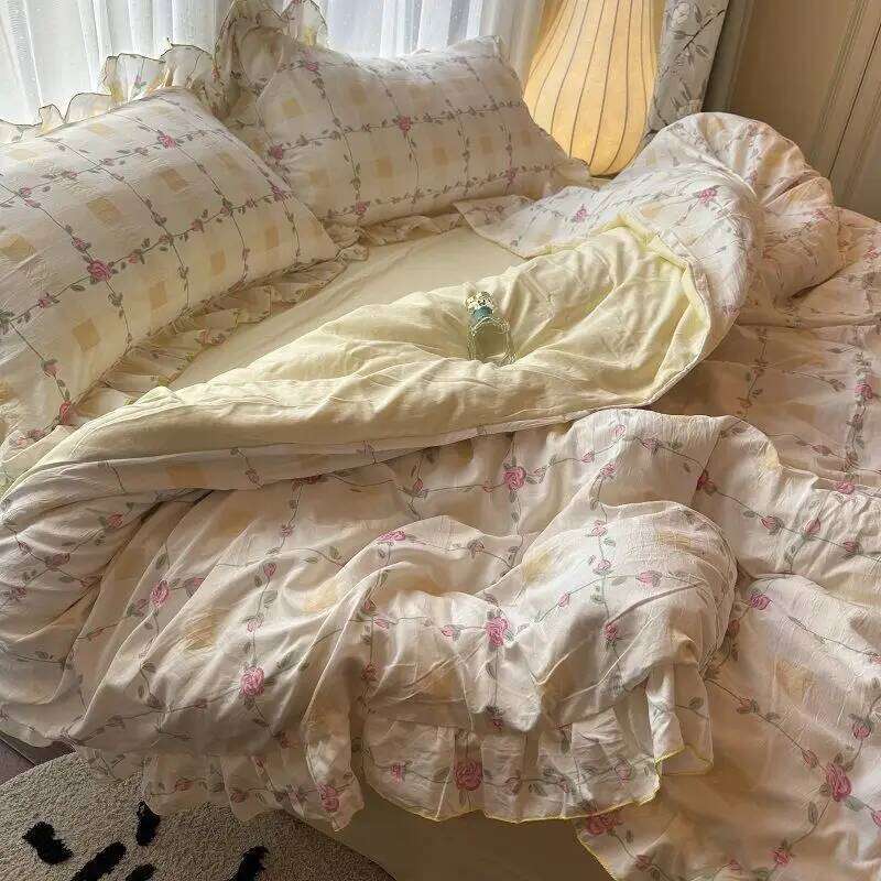 Korean Princess Duvet Skin Friendly Wash Cotton Bedding Of Four Pieces Lace Bedin Set Bed Sheets Comforter Cover H260312-image-1097372963