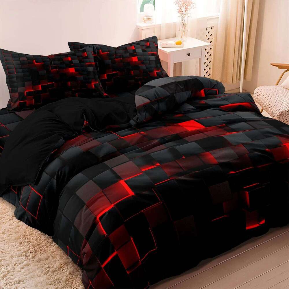 3pcs 3D Digital Print Energy Block Geometric Cube Modern Grid Plaid Checked Bedding Set Includes 1*Duvet Cover & 2*Pillowcases H260311 H260312-image-1097374376