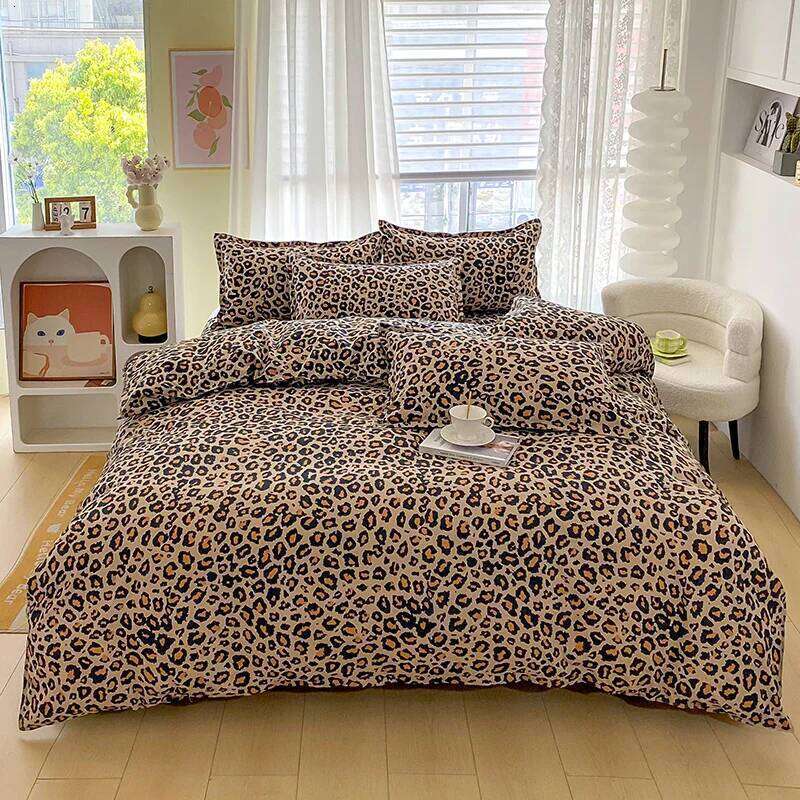 3pcs Leopard Pattern Duvet Bedding Set Double Queen Size, Microfiber Soft Quilt Cover with Pillowcases, Girls Room Decor H260312-image-1097373217