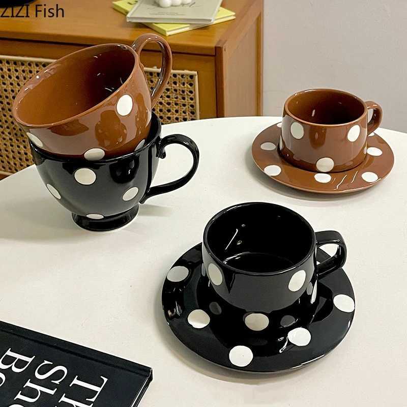 Creative Polka Dots Ceramic Cupsaucer Modern Mugs Dining Table Coffee Mug Milk Cups Afternoon Tea Teacup Fruit Juice Container C260313-image-1097497753