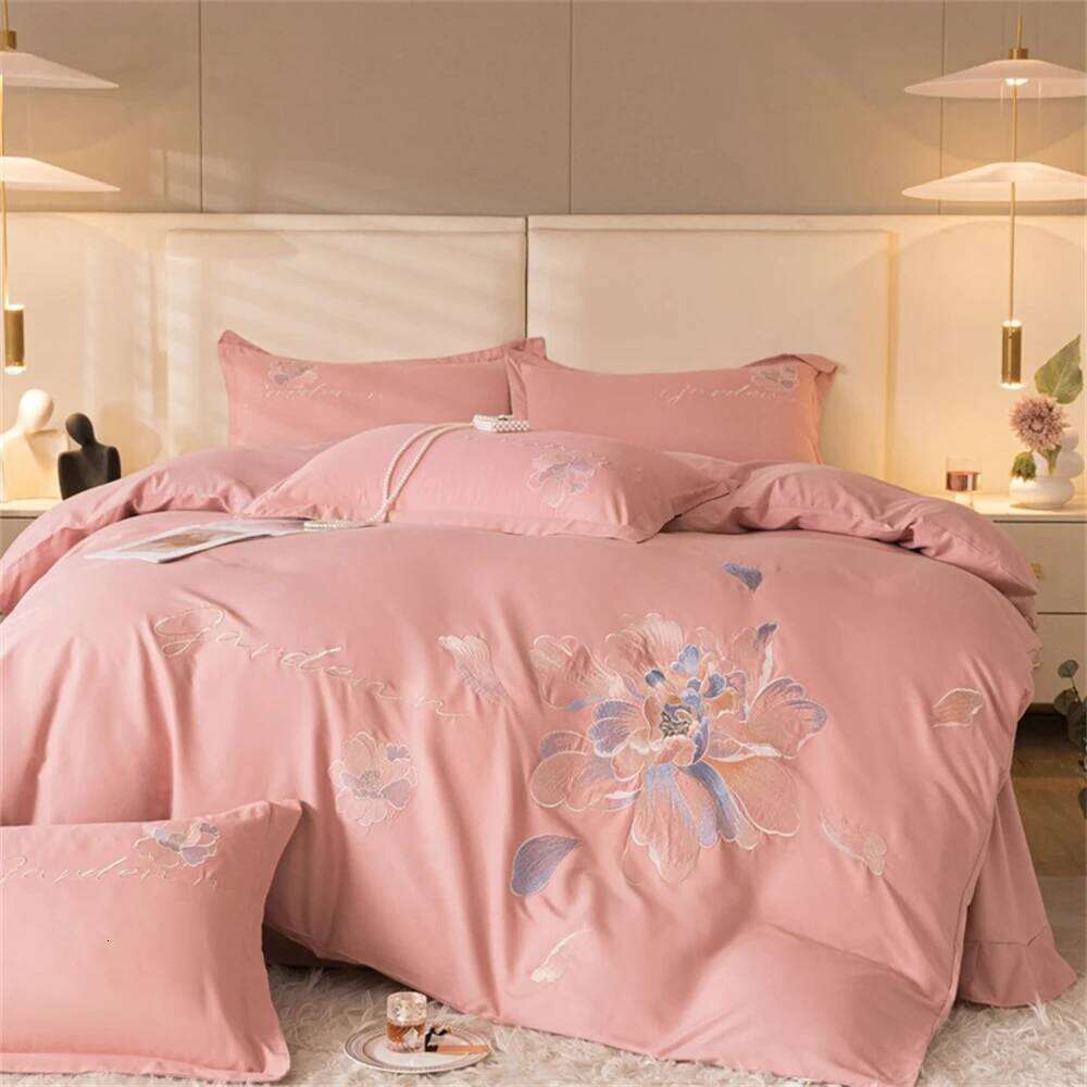 Flowers Embroidery Bedding Light Brushed Four-Piece Girl Bedroom Decor King Duvet Cover Set Bed Sheet Pillowcases H260312-image-1097372324