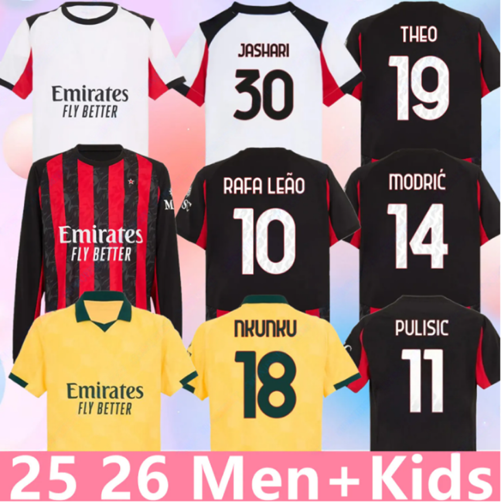 2026 Nouveaux maillots de football AEC RAFAEL LEAO MILANS 2025 26 GIROUD IBRAHIMOVIC Kit pour enfants Ensemble complet Maglia Home Away Troisième