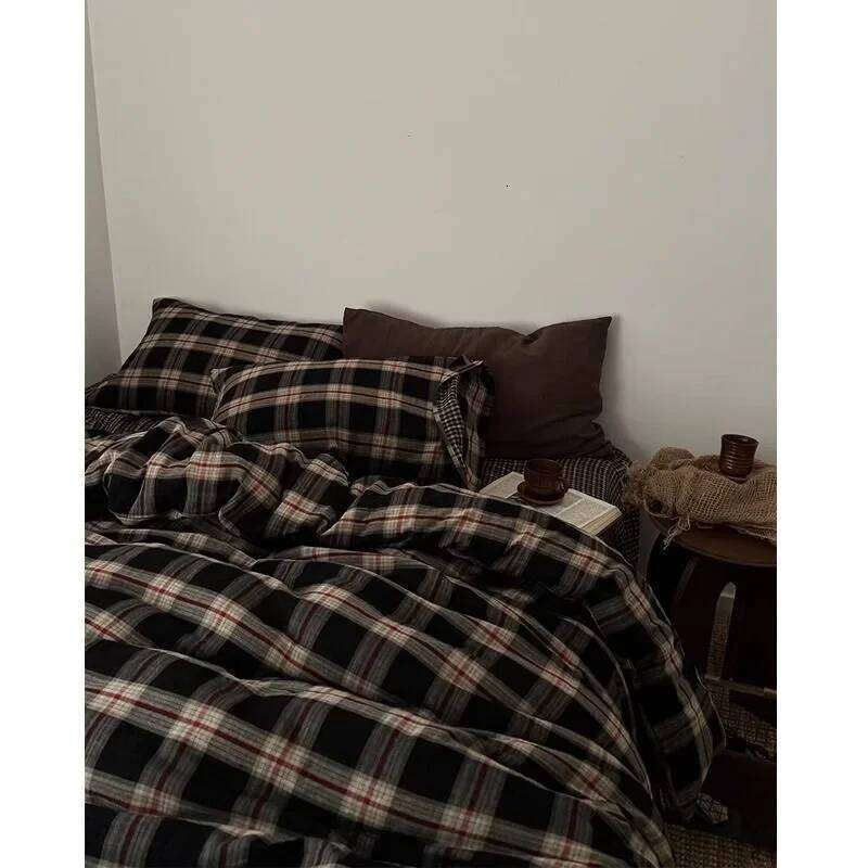 Ensemble de housse de couette et taies d'oreiller en coton à carreaux Vintage, décor rustique de Style couette pour femmes et filles, H260312, 20