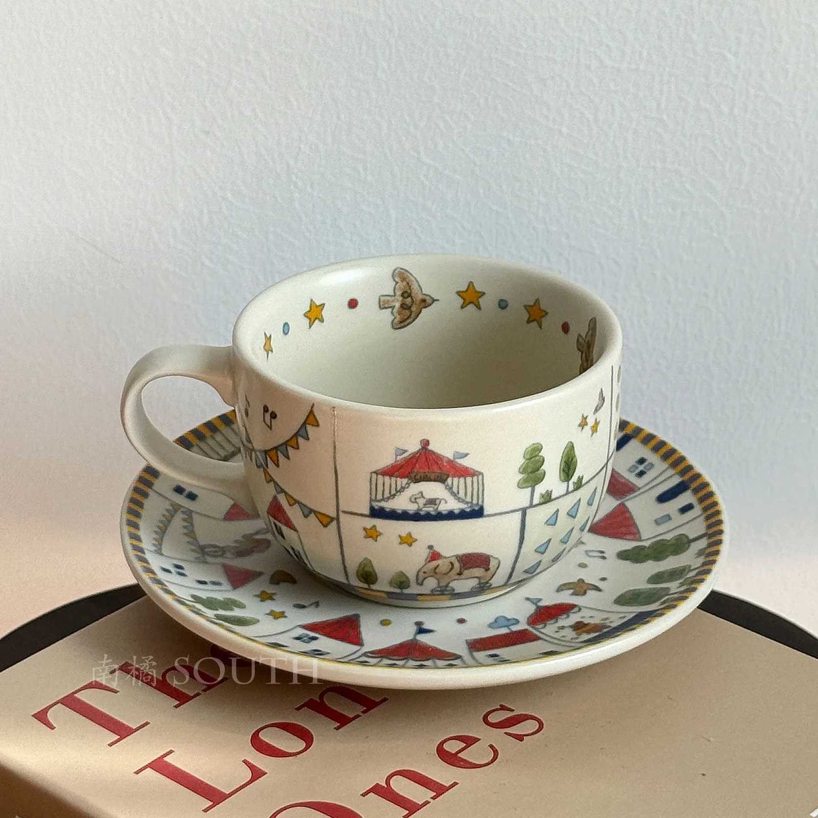 Vintage Fairy Tale Town Coffee Mug Plate Set Creative Ceramic Latte Cups Couple Afternoon Tea Cup Birthday Gift Water Cup C260313-image-1097498101