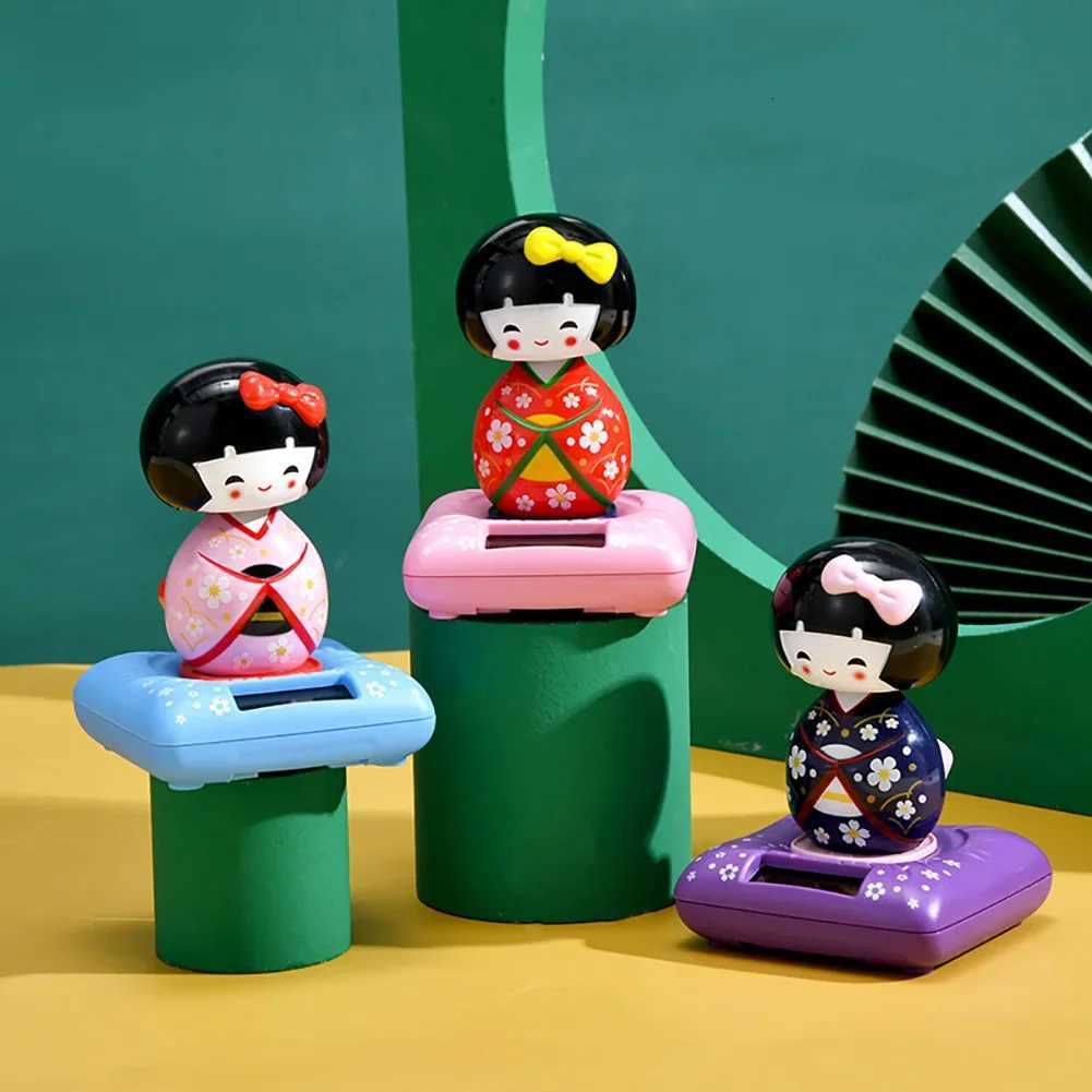 Solar Powered Japanese-Style Doll Car Ornament Kimono Girl Shaking Nod Cartoon Doll Dashboard Cute Car Accessories K260313-image-1097393824
