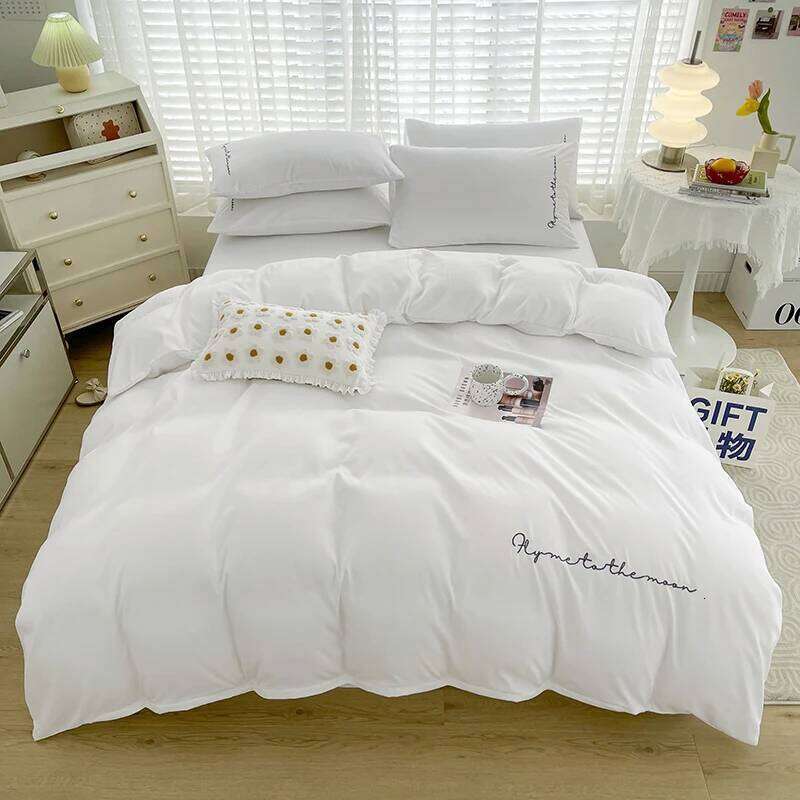 Korean Style Bedding Set Four Piece White Seersucker fabric lace quilt cover Bed Sheet Pillowcases H260312-image-1097370455