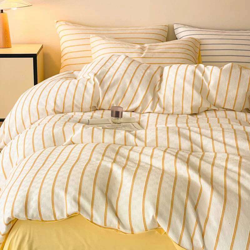 Japanese 100% Striped Printed Bedding Set Skin-Friendly Duvet Cover Sets All Seasons Soft Bed Linen for Single Queen H260312-image-1097370927