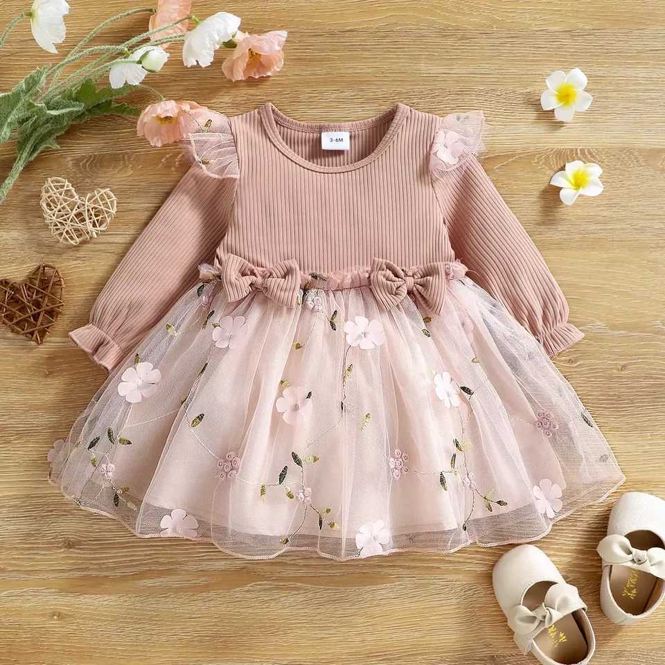 Baby Girl Dresses Spring And Autumn Bow And Flower Pattern Solid Color Fluffy Gauze Baby Dresses Cute Casual Baby Clothes GirlT260313-image-1097422970