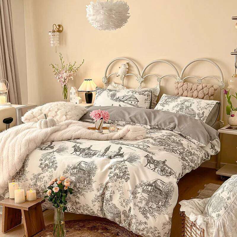 Early Spring New Products French Pastoral All-Cotton Printed Four-Piece Set H260312-image-1097372517