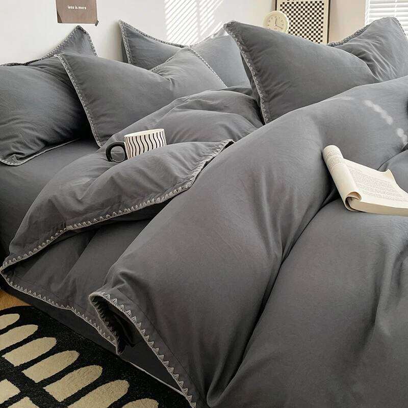 2025 Washed Cotton Linen Bedding Four Piece Sheets Comforter Set Single Full Couple Bed Quilt Cover Simple Style H260312-image-1097372527