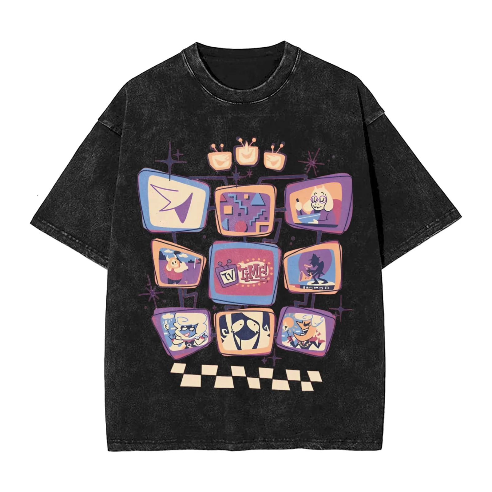 Its TV Time T Shirts Hip Hop Washed Oversize TShirt Tenna Deltarune Novelty for Men Women Tops Streetwear Summer Tees 260228