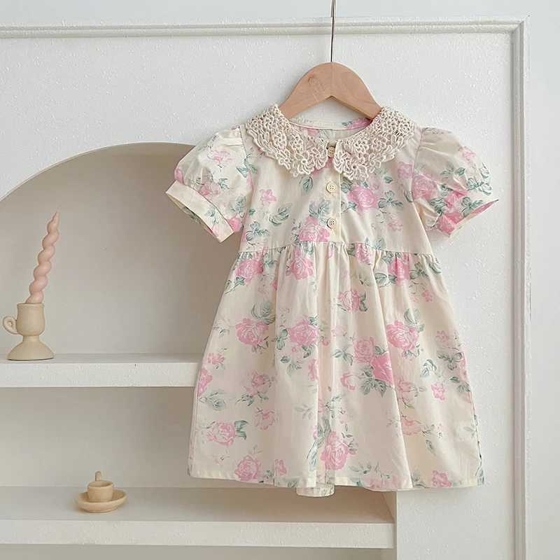 1-6Y Girls Dress Summer Casual Princess Dresses Lace Doll Collar Clothes Pink Flowers Costumes Kids Vestidos Cotton Party DressT260313-image-1097418791