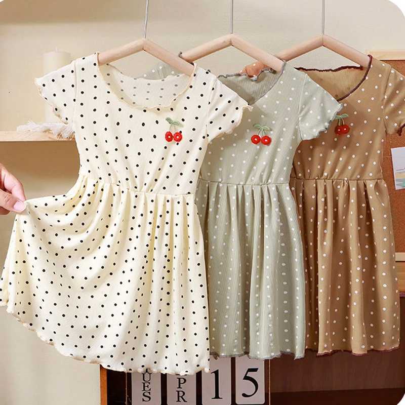 1pcs Summer Girls Ice Silk Dress Baby Infant Short Sleeved Round Dot Skirt Kids Cute Princess Clothes Children Fashion DressT260313