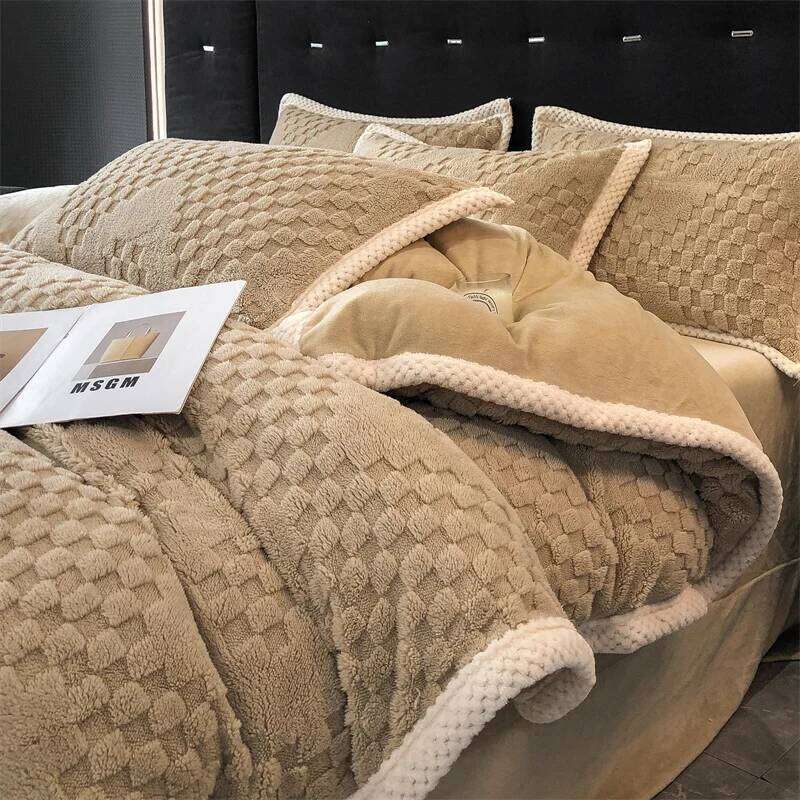 2024 high gram weight new jacquard tafu fleece quilt cover blanket big bag, wide edge four-piece set H260312-image-1097373225