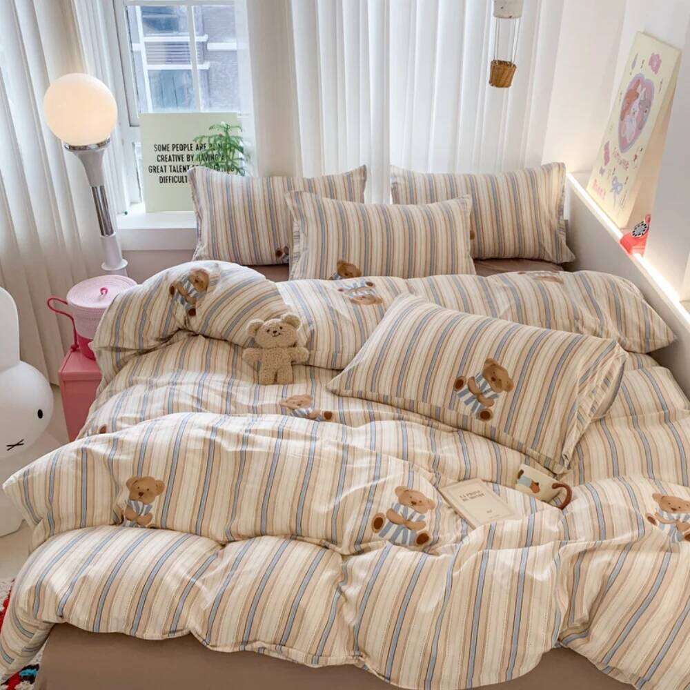 Knitted Class A Bedding Floral Style Linen Soft Double Yarn Four-Piece Quilt Cover Set Bed Sheets Gift for Home H260311 H260312-image-1097374306