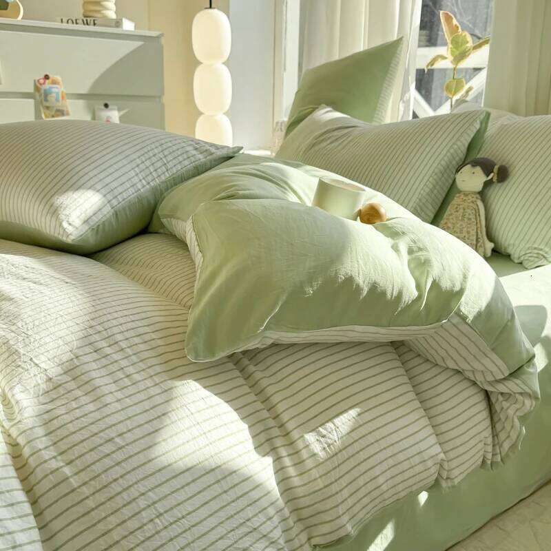 Pure Cotton Home Textile Striped Bedding Set Simple Soft Duvet Cover Sheet Pillowcase Ins Style Bed Linens Queen King Size 2025 H260312-image-1097373899