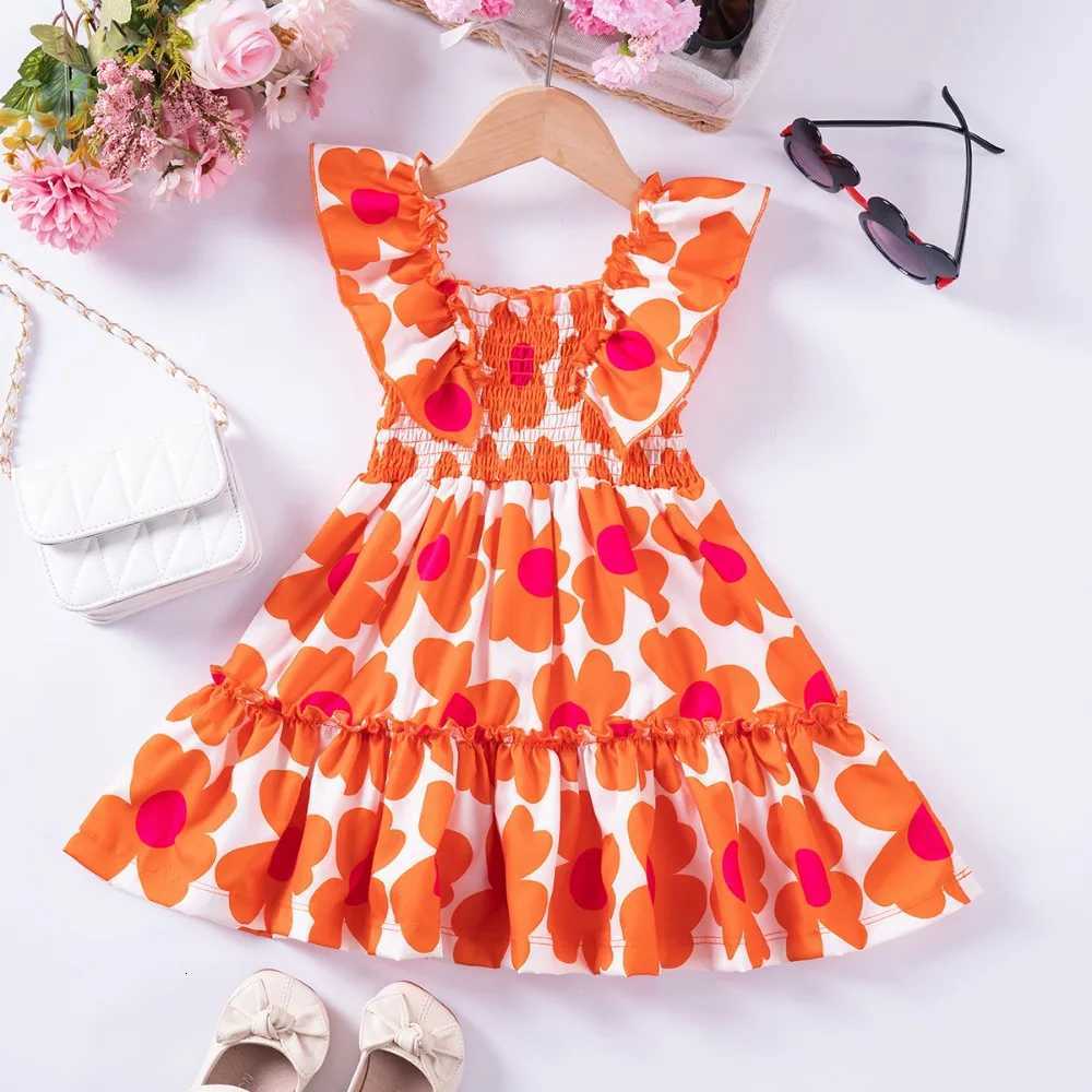2024 Summer New Kids Dresses for Girls Floral Fly Sleeve Sleeveless Princess Dress Cute Sweet Lovely Fashion VersatileT260313-image-1097419072